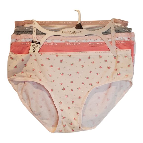 NWT LAURA ASHLEY SZ L 5 Pack Cotton Spandex Briefs Panties Underwear Pink Gray - Picture 1 of 5